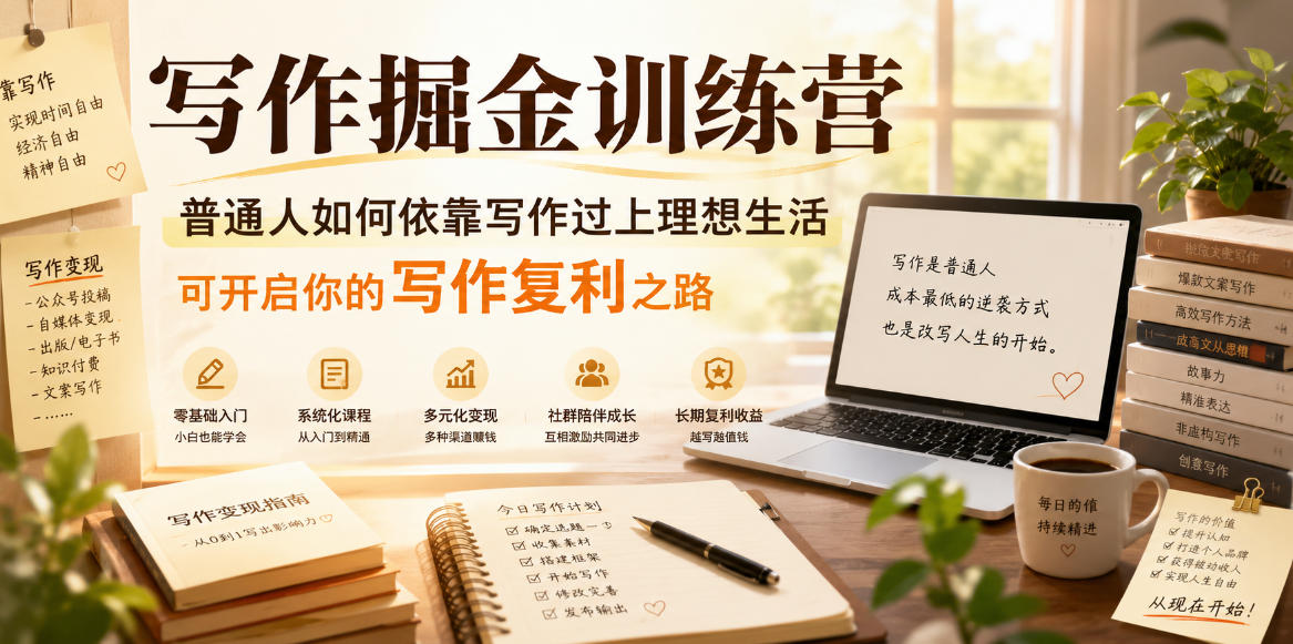 写作掘金训练营,普通人如何依靠写作过上理想生活,可开启你的写作复利之路(更新6月)-猴哥VIP资源站