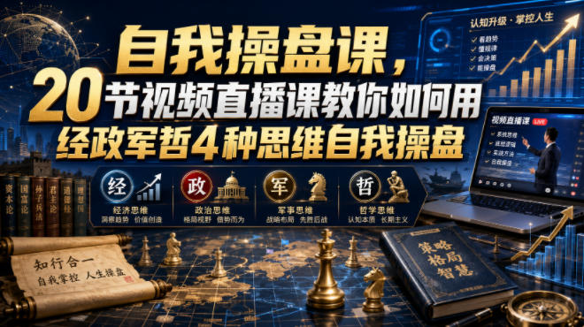 自我操盘课,20节视频直播课教你如何用经政军哲4种思维自我操盘-猴哥VIP资源站