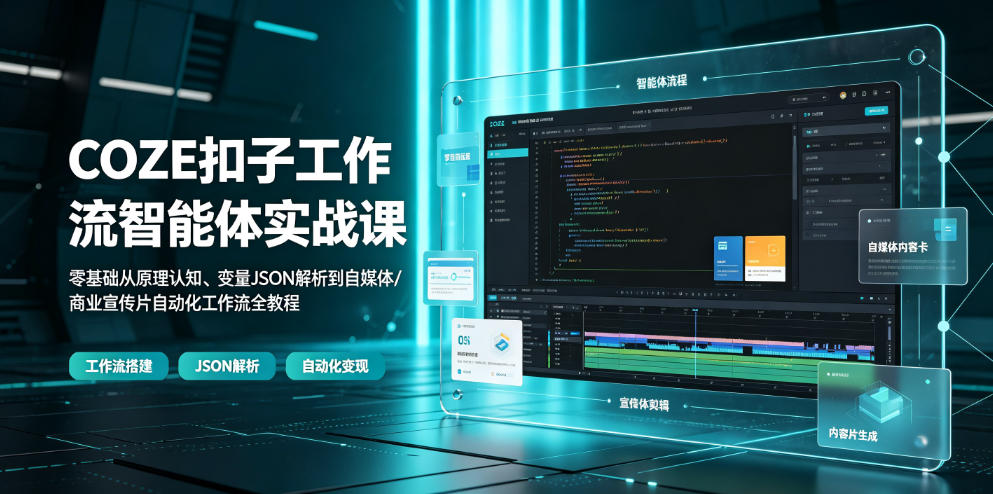 COZE扣子工作流智能体实战课｜零基础从原理认知、变量JSON解析到自媒体/商业宣传片自动化工作流全教程-猴哥VIP资源站