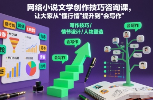 网络小说文学创作技巧咨询课，让大家从“懂行情”提升到”会写作”的高度-猴哥VIP资源站