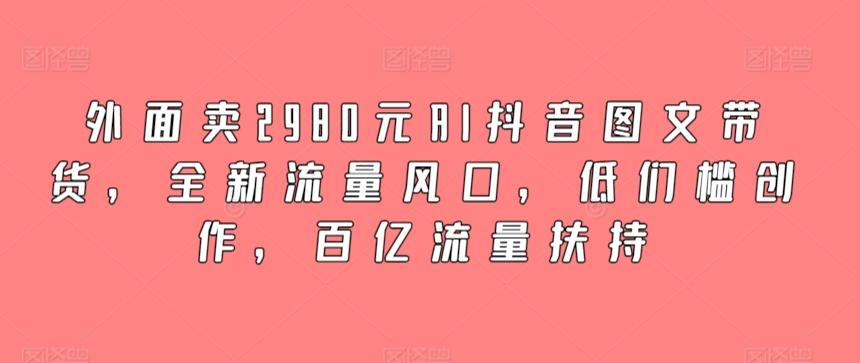 外面卖2980元AI抖音图文带货，全新流量风口，低们槛创作，百亿流量扶持-猴哥VIP资源站