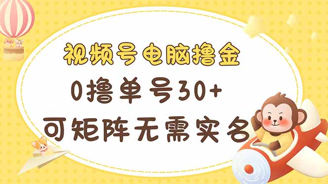 视频号电脑撸金 0撸单号30+ 可矩阵 无需实名多号多得-猴哥VIP资源站