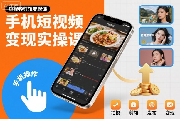 手机短视频变现实操课，短视频剪辑变现课-猴哥VIP资源站