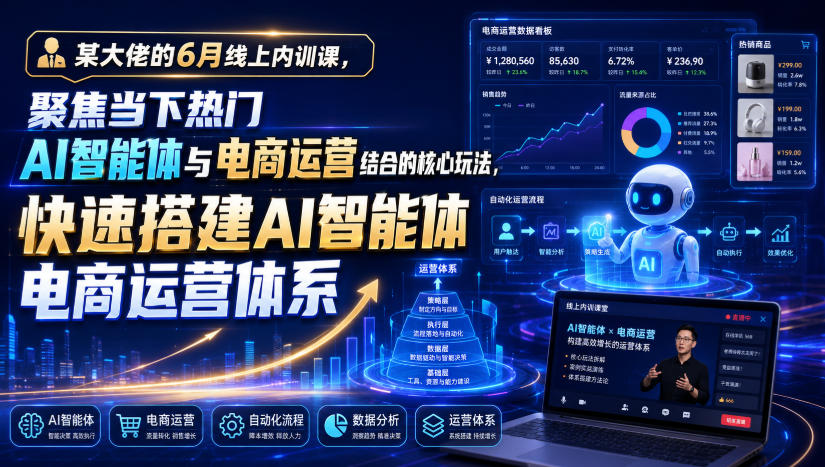 某大佬的6月线上内训课,聚焦当下热门AI智能体与电商运营结合的核心玩法,快速搭建AI智能体电商运营体系-猴哥VIP资源站