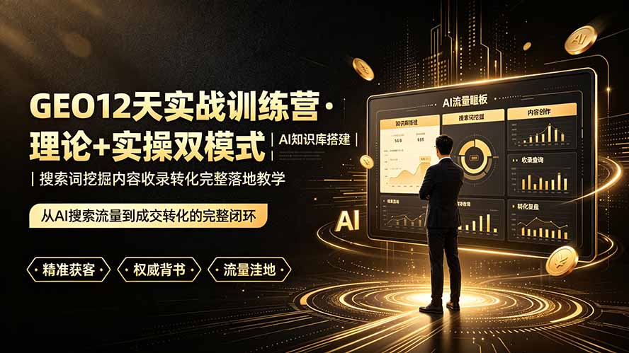 GEO12天实战训练营·理论+实操双模式|AI知识库搭建|搜索词挖掘内容收录转化完整落地教学-猴哥VIP资源站