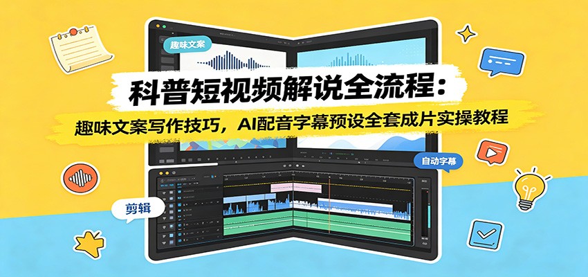 科普短视频解说全流程:趣味文案写作技巧,AI配音字幕预设全套成片实操教程-猴哥VIP资源站