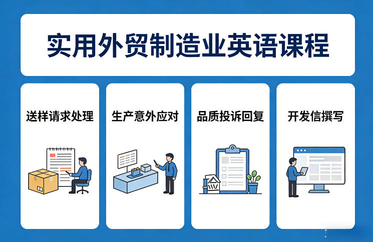 实用外贸制造业英语课程，教你专业处理送样请求、应对生产意外、回复品质投诉、撰写开发信等-猴哥VIP资源站