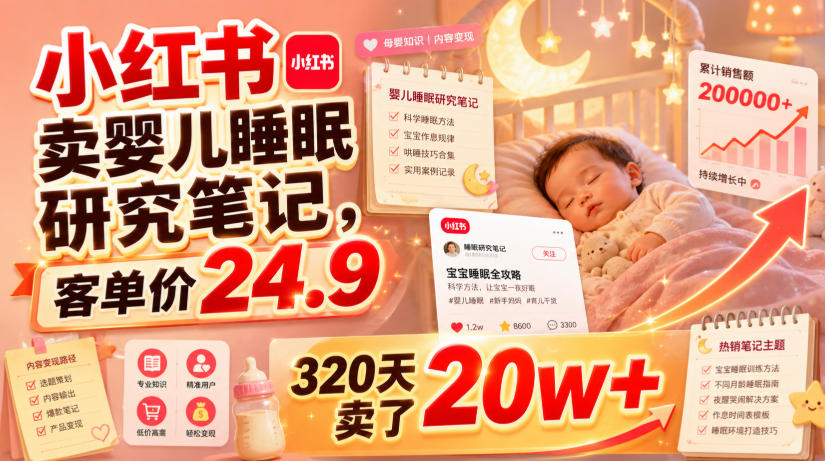 婴儿睡眠研究笔记:客单价24.9,320天卖20W+,虚拟资料蓝海品类-猴哥项目网