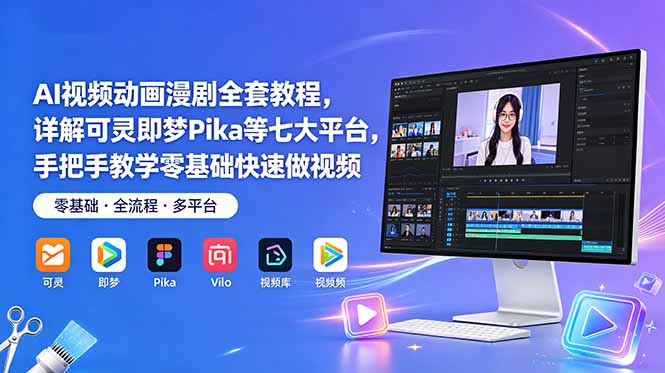 AI视频动画漫剧全套教程,详解可灵即梦Pika等七大平台,手把手教学零基础快速做视频-猴哥VIP资源站