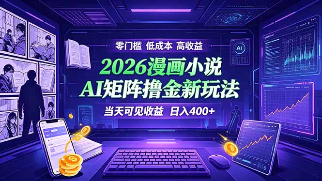 爆款小说漫画大阅读 ai矩阵操作 当天可见收益 日入400+ 零门槛 高收益-猴哥VIP资源站