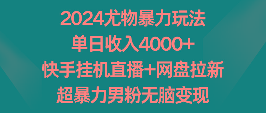 2024尤物暴力玩法 单日收入4000+快手挂机直播+网盘拉新 超暴力男粉无脑变现-猴哥VIP资源站