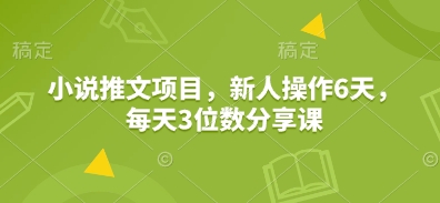 小说推文项目，新人操作6天，每天3位数分享课-猴哥VIP资源站