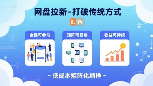 网盘拉新-打破传统方式，低成本矩阵化躺挣，全民可参与、矩阵可复制、收益可持续【揭秘】-猴哥VIP资源站
