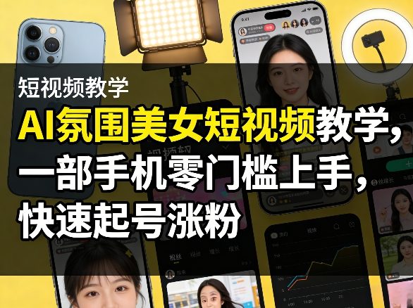 AI氛围美女短视频教学，一部手机零门槛上手，快速起号涨粉-猴哥VIP资源站