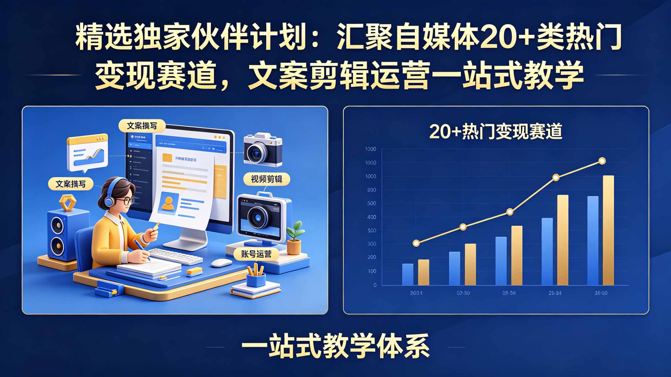 精选独家伙伴计划：汇聚自媒体20+类热门变现赛道，文案剪辑运营一站式教学-猴哥VIP资源站