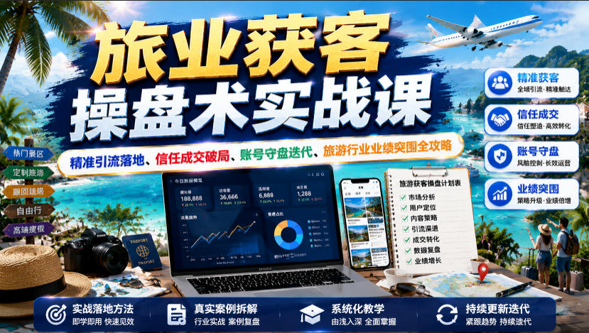 旅业获客操盘术实战课｜精准引流落地、信任成交破局、账号守盘迭代、旅游行业业绩突围全攻略-猴哥VIP资源站
