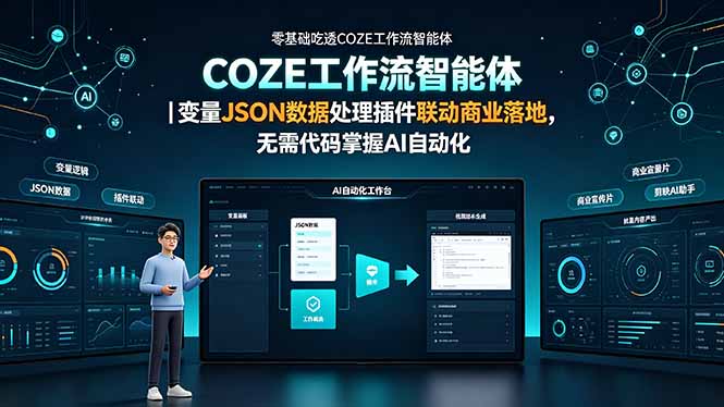 零基础吃透COZE工作流智能体|变量JSON数据处理插件联动商业落地,无需代码掌握AI自动化-猴哥VIP资源站