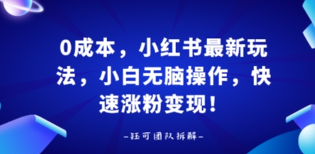 0成本，小红书最新玩法，小白无脑操作，快速涨粉变现-猴哥VIP资源站