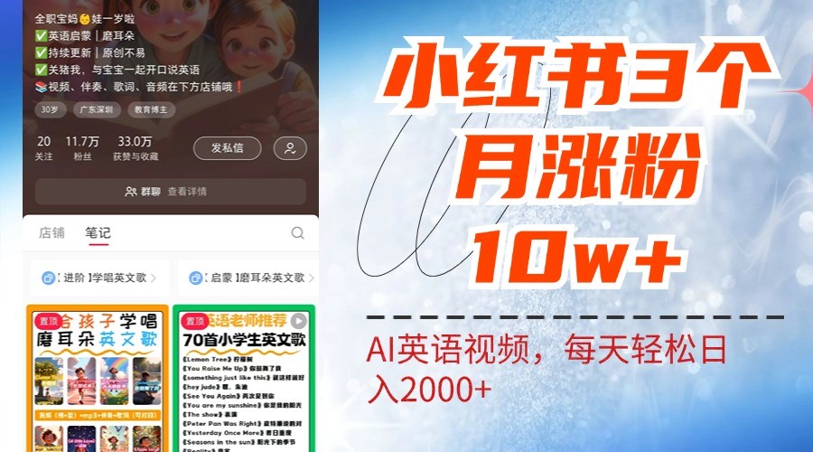 小红书三个月涨粉10W,AI英语视频0成本制作,每天轻松日入2000+-猴哥VIP资源站