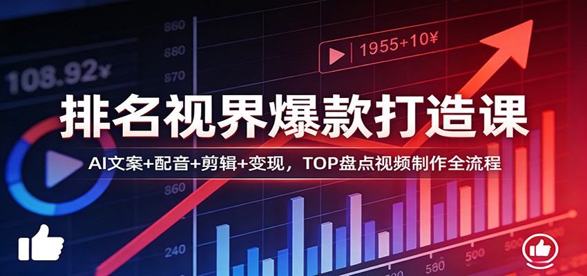 排名视界爆款打造课:AI文案+配音+剪辑+变现,TOP盘点视频制作全流程-猴哥VIP资源站