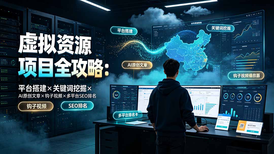 虚拟资源项目全攻略：平台搭建×关键词挖掘×AI原创文章×钩子视频×多平台SEO排名-猴哥VIP资源站