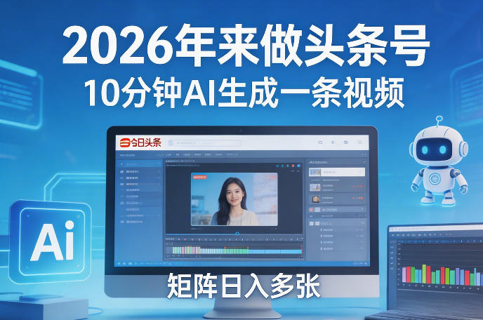 2026年来做头条号，10分钟AI生成一条视频，矩阵日入多张-猴哥VIP资源站