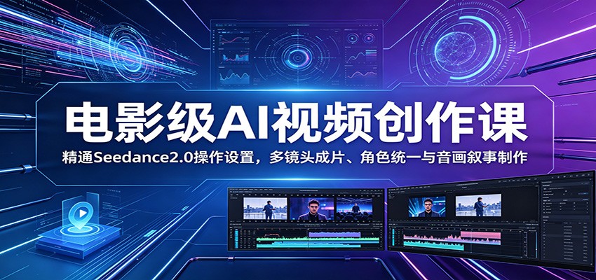电影级AI视频创作课：精通Seedance2.0操作设置，多镜头成片、角色统一与音画叙事制作-猴哥VIP资源站