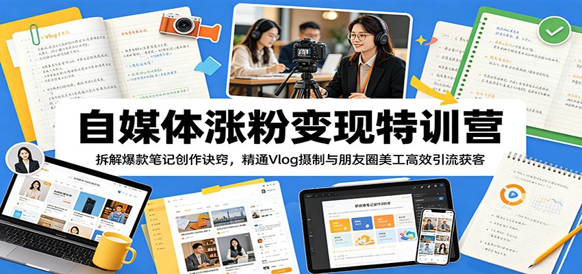 自媒体涨粉变现特训营：拆解爆款笔记创作诀窍，精通Vlog摄制与朋友圈美工高效引流获客-猴哥VIP资源站