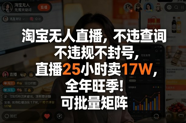 淘宝无人直播，不违规不封号，直播25小时卖17W，全年旺季！可批量矩阵【揭秘】-猴哥VIP资源站