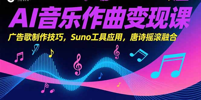 AI音乐作曲变现课，广告歌制作技巧，Suno工具应用，唐诗摇滚融合-猴哥VIP资源站