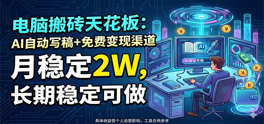 电脑搬砖天花板:AI自动写稿+免费变现渠道,月稳定2W,长期稳定可做-猴哥VIP资源站