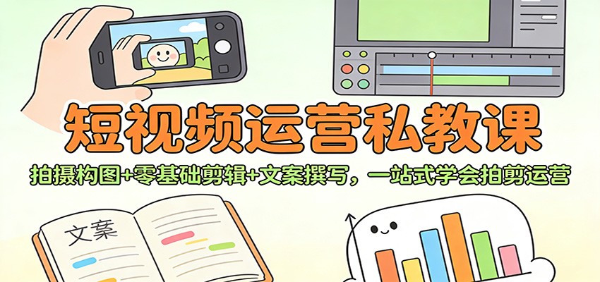 短视频运营私教课：拍摄构图+零基础剪辑 +文案撰写，一站式学会拍剪运营-猴哥VIP资源站