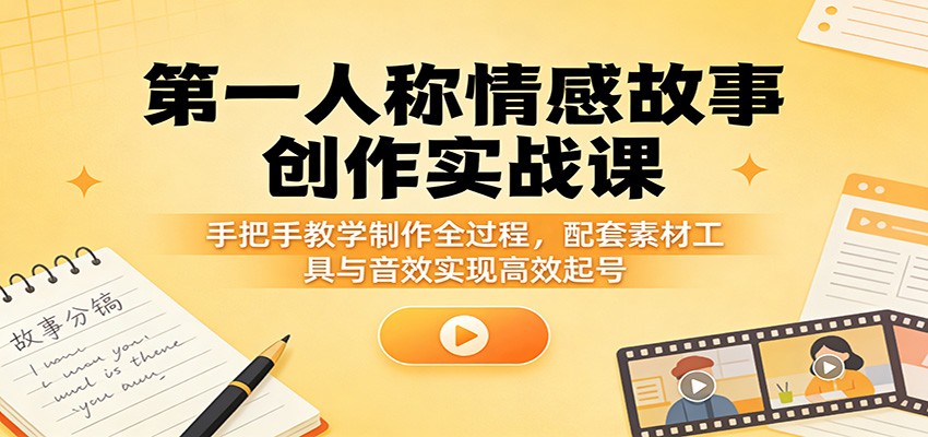 第一人称情感故事创作实战课：手把手教学制作全过程，配套素材工具与音效实现高效起号-猴哥VIP资源站