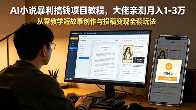 AI小说暴利搞钱项目教程，大佬亲测月入1-3万，从零教学短故事创作与投稿变现全套玩法-猴哥VIP资源站