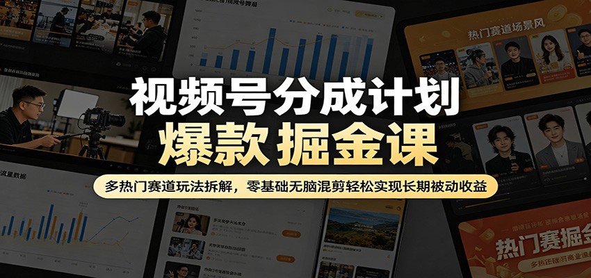 视频号分成计划爆款掘金课：多热门赛道玩法拆解，零基础无脑混剪轻松实现长期被动收益-猴哥VIP资源站