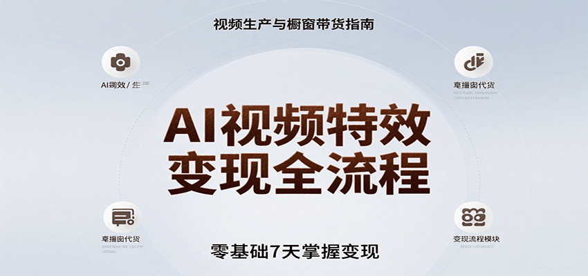AI视频特效变现全流程，零基础7天掌握视频生产到橱窗带货变现-猴哥VIP资源站