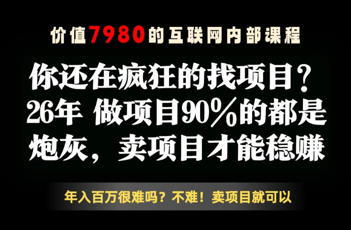 26年请不要疯狂的找项目了,卖项目远比你想象的暴利,你也可以月入10W+【揭秘】-猴哥VIP资源站