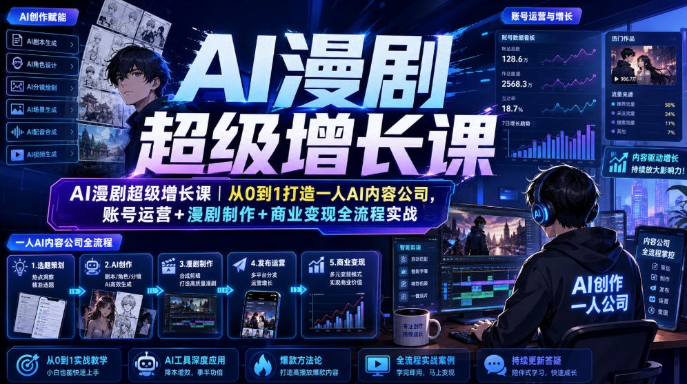 AI漫剧超级增长课，一人公司从0到1：运营+制作+变现全实战-猴哥项目网