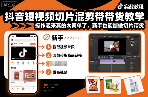 抖音短视频切片混剪带货教学，操作起来真的太简单了，新手也能做切片带货-猴哥VIP资源站