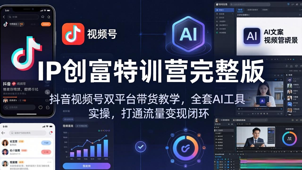 IP创富特训营完整版：抖音视频号双平台带货教学，全套AI工具实操，打通流量变现闭环-猴哥VIP资源站