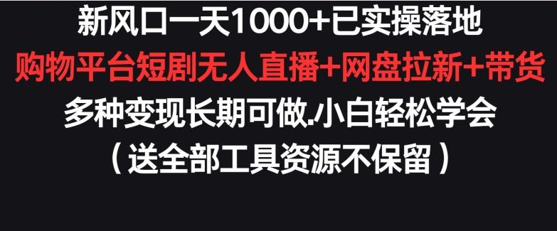 新风口一天1000+已实操落地购物平台短剧无人直播+网盘拉新+带货多种变现长期可做【揭秘】-猴哥VIP资源站