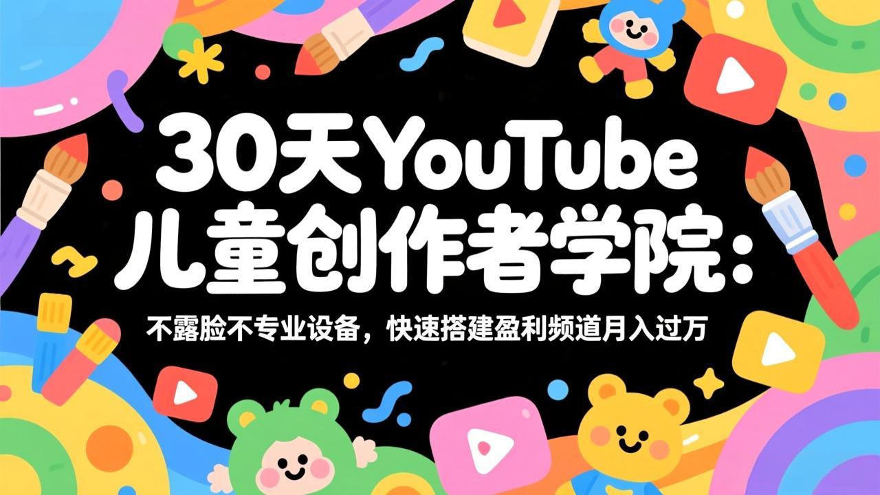 30天YouTube儿童创作者学院：不露脸不专业设备，快速搭建盈利频道月入过万-猴哥VIP资源站