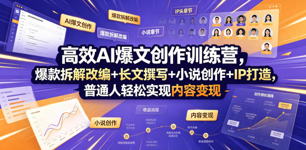 高效AI爆文创作训练营，爆款拆解改编+长文撰写+小说创作+IP打造，普通人轻松实现内容变现-猴哥VIP资源站