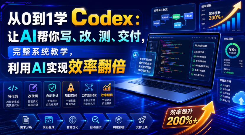 从0到1学Codex：让AI帮你写、改、测、交付，完整系统教学，利用AI实现效率翻倍-猴哥VIP资源站