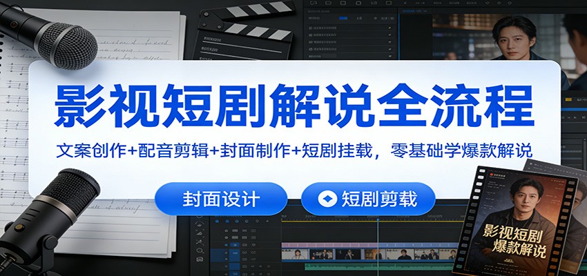 影视短剧解说全流程：文案创作+配音剪辑+封面制作+短剧挂载，零基础学爆款解说-猴哥VIP资源站