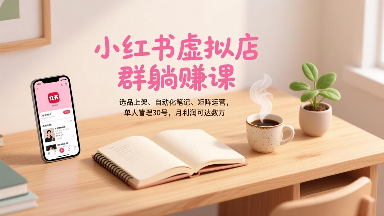 小红书虚拟店群躺赚课，选品上架、自动化笔记、矩阵运营，单人管理30号，月利润可达数万-猴哥VIP资源站