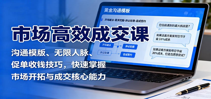 市场高效成交课：沟通模版、无限人脉、促单收钱技巧，快速掌握市场开拓与成交核心能力-猴哥VIP资源站