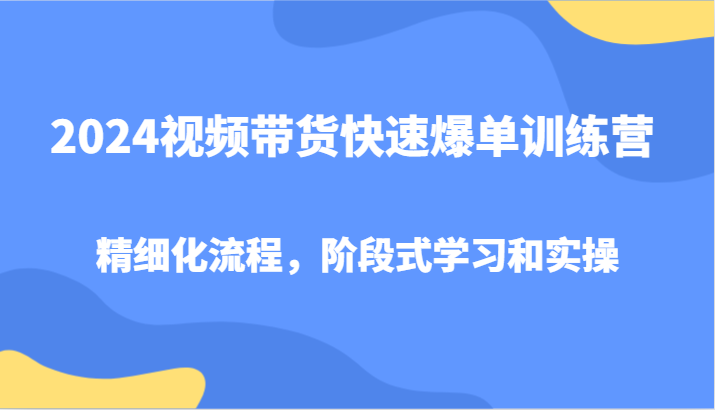2024视频带货快速爆单训练营，精细化流程，阶段式学习和实操-猴哥VIP资源站