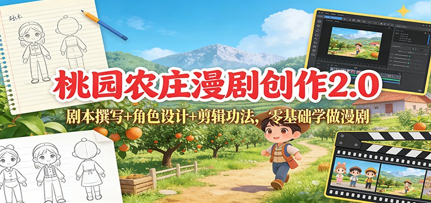 桃园农庄漫剧创作2.0：剧本撰写+角色设计+剪辑功法，零基础学做漫剧-猴哥VIP资源站