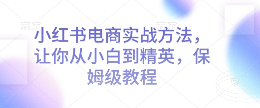 小红书电商实战方法,让你从小白到精英,保姆级教程